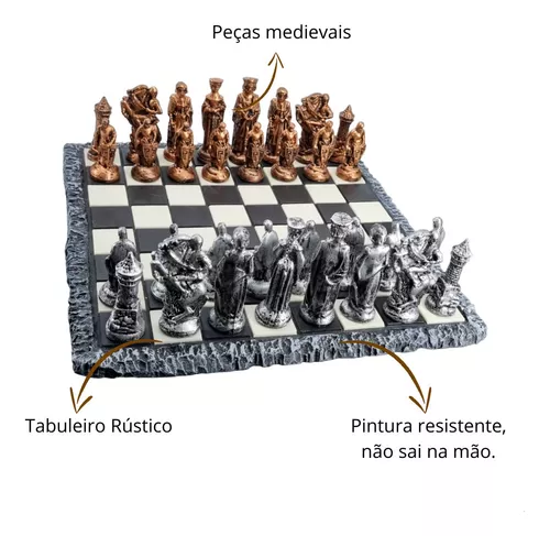 Jogo De Xadrez Bruxo Tabuleiro Jogo Completo Medieval Resina - R$ 589,9