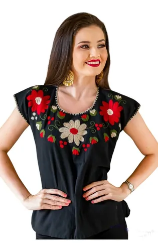 Blusa Artesanal Bordada A Mano Altos De Chiapas Manta