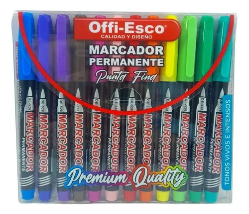 Estuche De Marcadores X12 Punta Fina Permanente Offi-esco