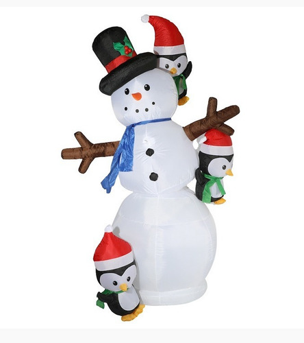 Imagen 1 de 5 de Inflable Navidad Muñeco De Nieve Pingüinos 2.13 Mts Led H