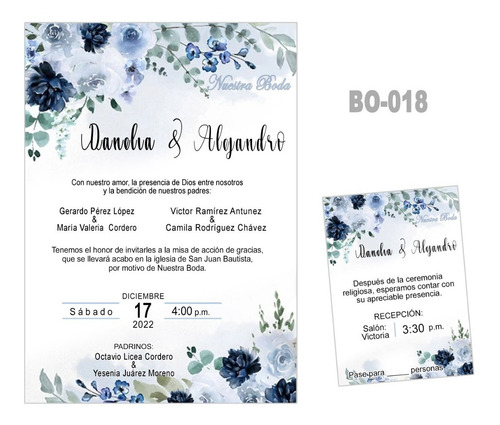 50 Invitaciones Para Boda, Matrimonio, Floral Tam. 5x7 Pulg