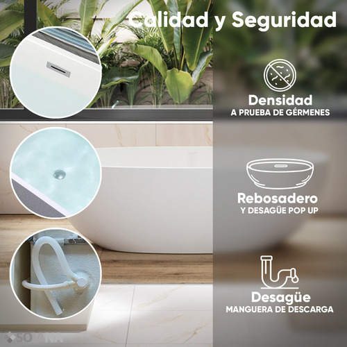 Solana BT6008 Kit Tina Baño Tradicional Ovalada 170x80x60 Cm De Acrílico De 8cm + Grifo Independiente Monocomando Cuello Cisne Blanco/goldrose