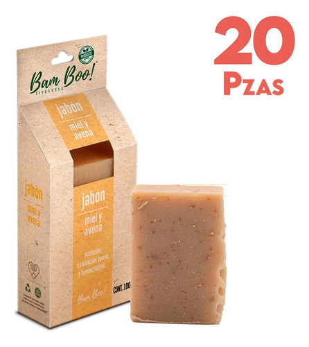 20 Pack Jabón Artesanal Natural Miel Avena 100 G Bam Boo!