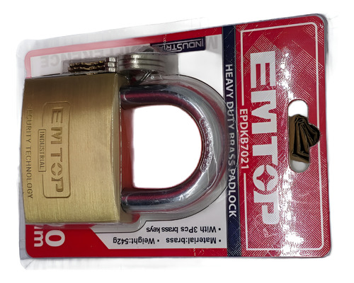 Candado De Bronce Pesado Emtop® 70 Mm 3 Llaves 542 Gr Color Dorado