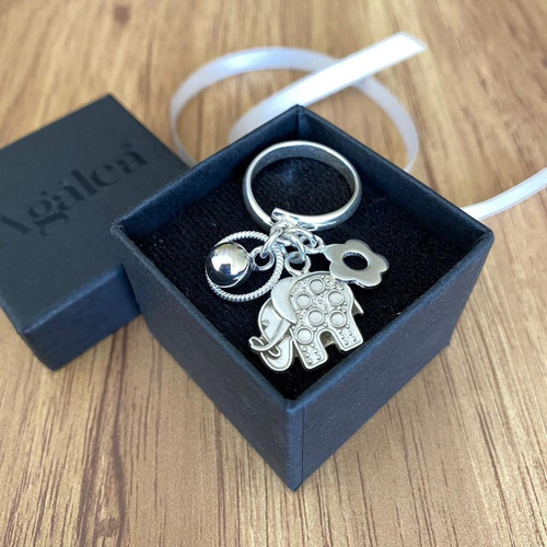 Imagen 8 de 10 de Anillo Plata 925 Elefante Y Dijes Colgantes Ajustable Agalea
