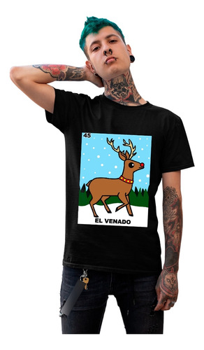 Playera Navidad Diciembre Camiseta Navideña El Reno Loteria