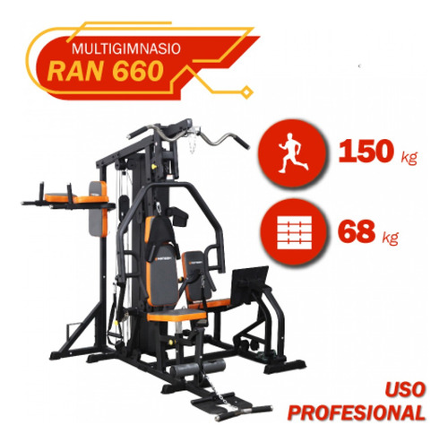 Multigym Multiestacion 80kg C/prensa Ranbak 660 Cuota Envio Negro Negro Y Naranaja
