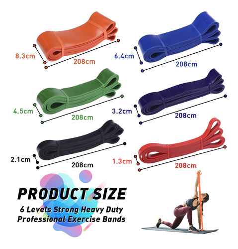 Banda De Resistencia Baloncesto Fitness Pro 6 Niveles 41 Pul Rojo, Negro, Púrpura, Verde, Azul, Naranja