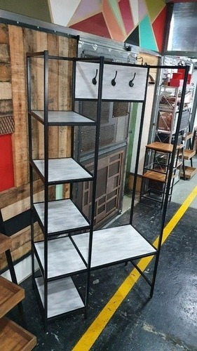 Imagen 6 de 7 de Mueble Recibidor 120x40x180 Con Estantes Industrial Madera