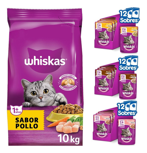 Imagen 1 de 10 de Whiskas Alimento Seco Pollo Y Humedo Mix Para Gato Adulto