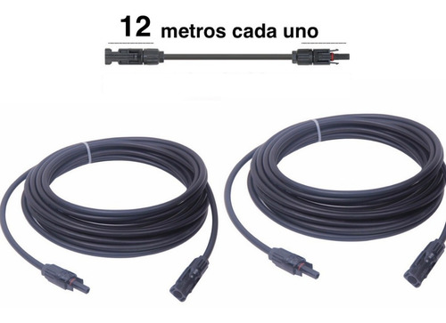 Extension Cable Solar 12metros Negro Conector Mc4 (2 Par)