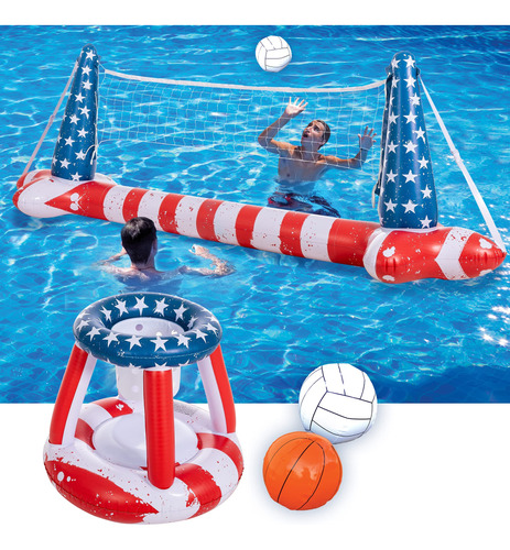 Juego De Flotadores Inflables Para Piscina, Red De Voleibol