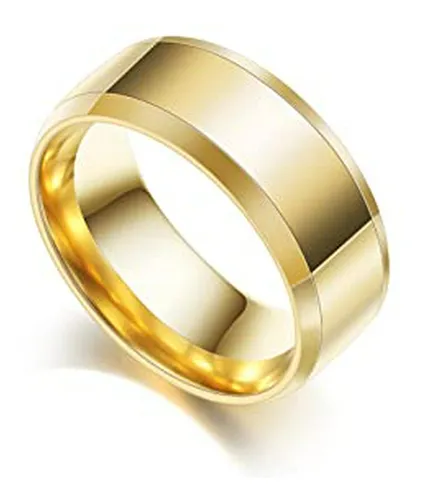 Anillo De Acero Inoxidable Dorado De 18k Con Diseño Liso