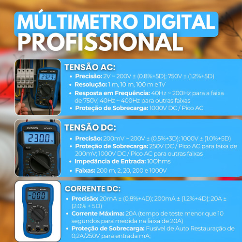 Multímetro Digital Portátil Profissional Md-180l Com Bateria