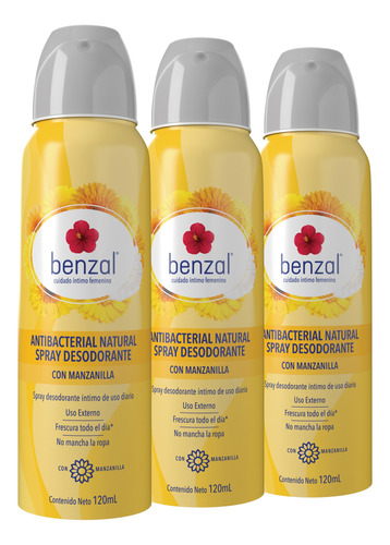 Benzal Spray Desodorante Íntimo Manzanilla 3 Pack 