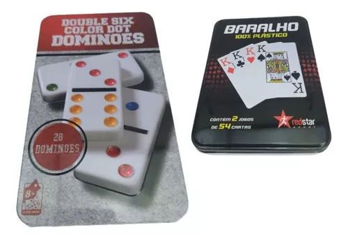 Kit Jogos Dominó 28 Peças Ossos E Baralho 54 Cartas 3 Dados