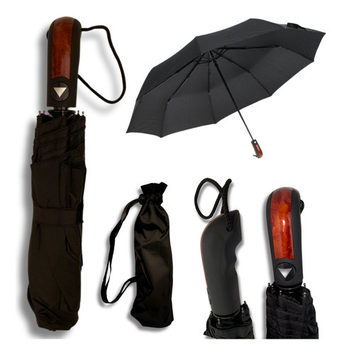 Guarda Chuva Sombrinha Pequeno 58cm Cabo Reto Automatico Cor Preto Desenho do tecido Liso