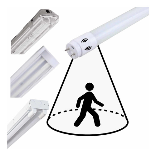 Tubo Led T8 C Sensor De Movimiento,18w, 6500k. 1.20mts, 5pzs Transparente