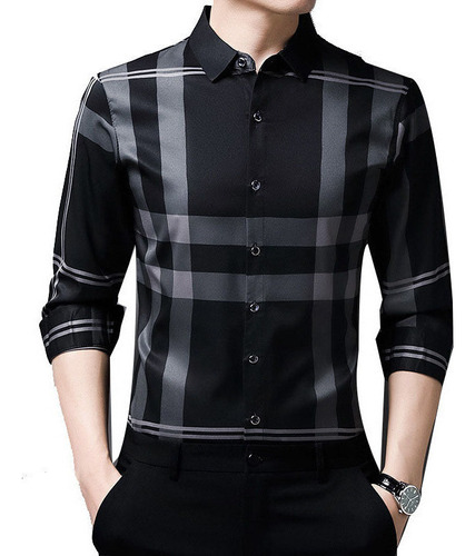 Camisas De Vestir De Seda Para Hombre, Camisas A Cuadros Cas