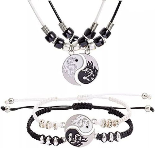 Qyju Juego De Collares Y Pulseras De Yin Yang Dragón Para Pareja