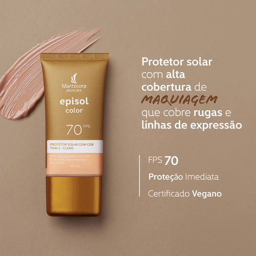 Episol Protetor Solar Facial Color Fps70 Tom 2 Claro Com 40m