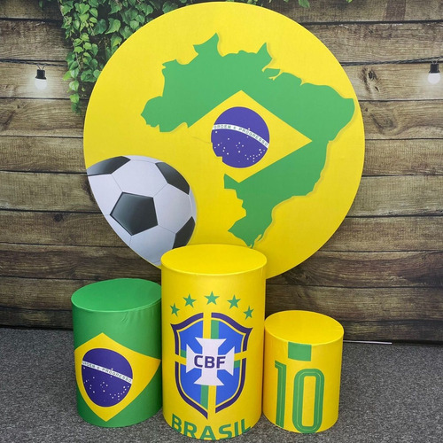 Trio Capas Cilindro + Painel Futebol Copa Do Mundo