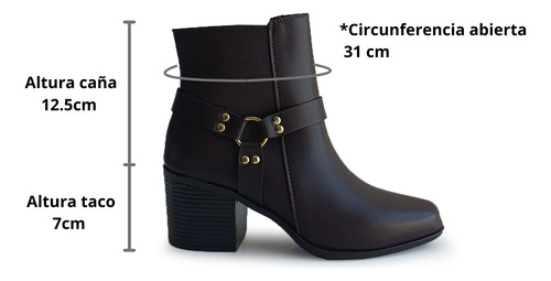 Botines Mujer Café Tacón Grueso Hebilla Elegante Casual