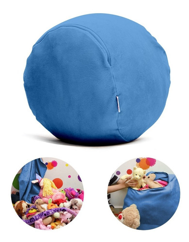Imagem 1 de 5 de Puff Organizador Infantil Para Bichos De Pelúcia Azul Claro