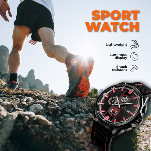 Imagen 4 de 9 de Reloj Hombre Seger 9181 Original Eeuu Elegante Sport Casual Color De La Malla Negro/rojo