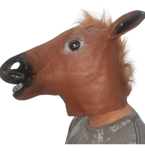Máscara Cabeça Cavalo Marrom Látex Divertida Fantasia Festa