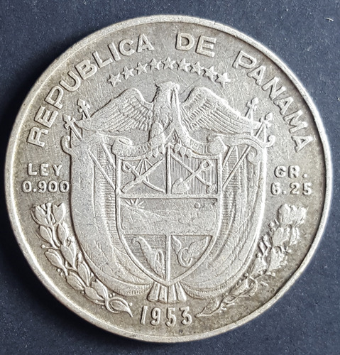 Panama 1/4 De Balboa De 1953 En Plata .900