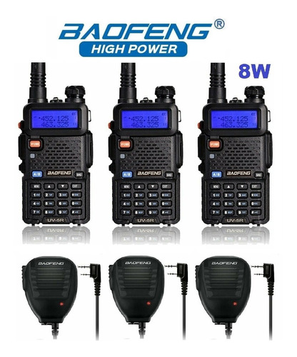 8w Tres Radios Baofeng Uv-5r + 3 Micros *maxima Potencia