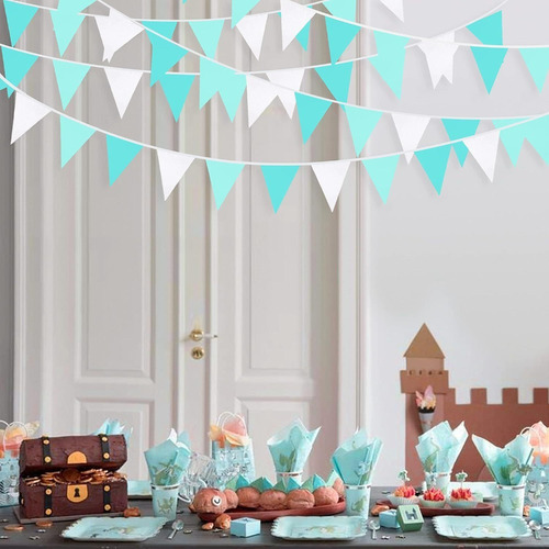 1 Juego De Bandera Triangular Dorada Y Verde Para Decoración