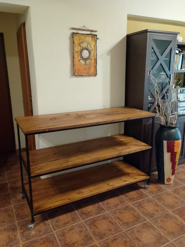 Barra Isla Cocina Comedor Hierro Madera Con Ruedas