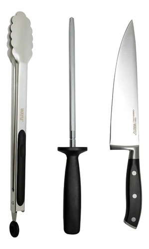 Set Parrillero 3 Piezas Wayu (cuchillo + Pinzas + Afilador)