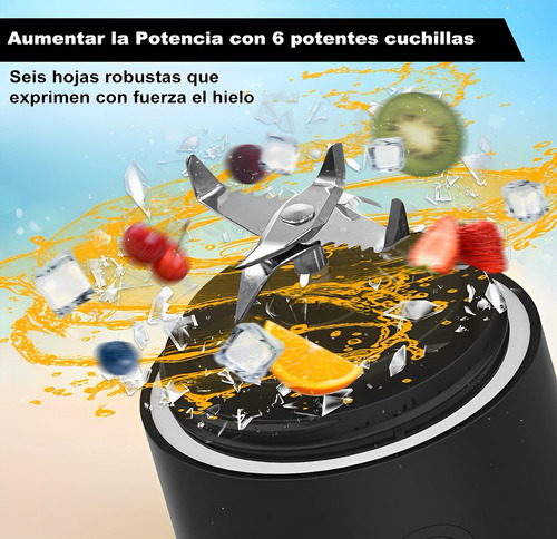 Vaso Licuadora Portatil Recargable Usb 600ml 1800rpm Negro