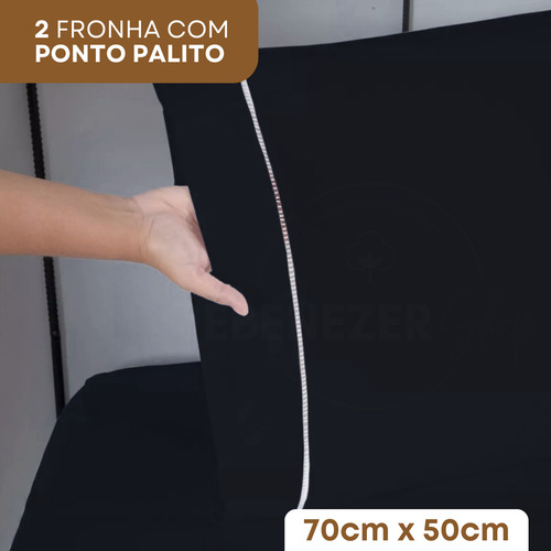 Lençol King Padrão C/ Elástico Fronha Ponto Palito Macio 3 Peças 400 Fios Premium Toque Macio Cor Preto