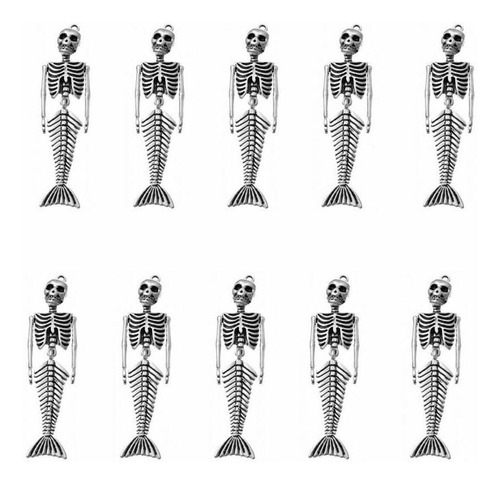 10 Colgante Esqueleto Sirena Diseño Retro Color Plateado