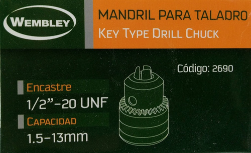 Mandril 13 Mm 1/2 X 20unf Con Llave Bremen Wembley 2690
