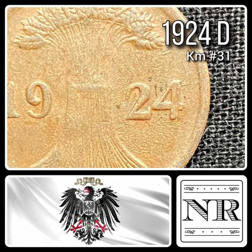 Alemania - 2 Rentenpfennig - Año 1924 D - Km #31 - Trigo