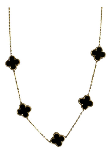 Collar De 5 Flores Negras En Acero Quirúrgico Gris