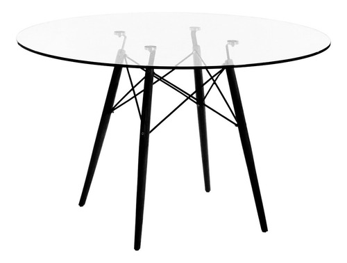 Mesa Eames Vidrio Patas Color Negro 1.20 Mt Redonda 