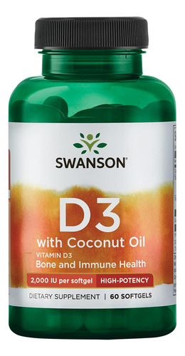 Swanson Vitamina D-3 Con Aceite De Coco 60 Cápsulas Blandas