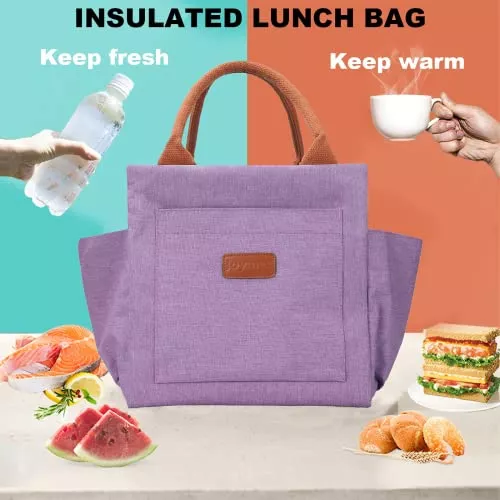 Bolsa de almuerzo aislada para mujer, bolsa de almuerzo grande reutilizable  con soporte para botella de agua y forro a prueba de fugas para el trabajo