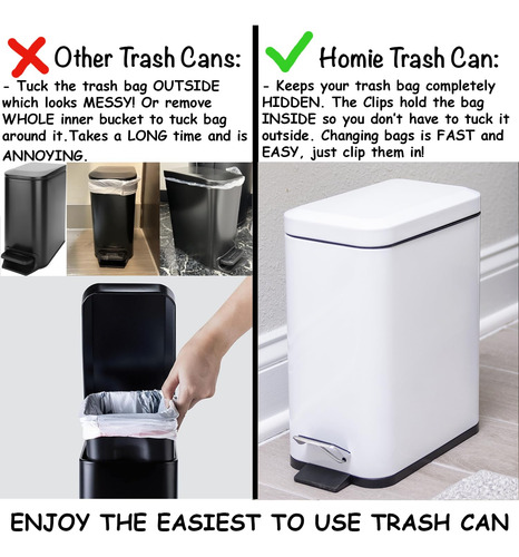 Tacho P/ Basura Homie, Rectangular, 10 Lt, Blanco Brillante