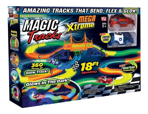 Pista De Carreras Flexible Con Luz Magic Tracks Mega Xtreme 