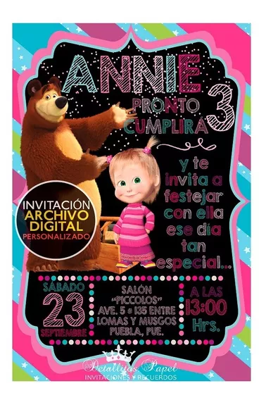 Invitacion Digital Masha Y El Oso Cumpleaños