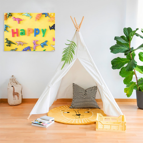 Cuadro Canvas Para Niños Niñas Happy Kids Y Dinosaurios 1 Pz Color Amarillo Armazón N/a