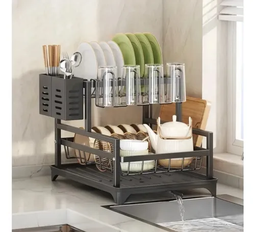 Escorredor De Louças Pratos Talheres Copos Aço Inox Organizador 2...