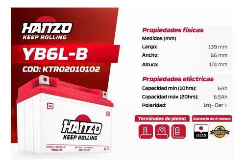Bateria Dm250 2020 - 2021 - 2022 - 2024 Yb6l-b Alta Calidad